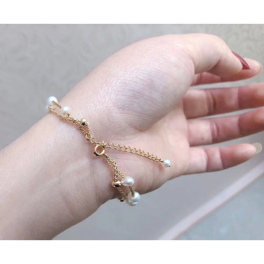 Lắc Chân Mạ Vàng 18k Đính Hạt Ngọc Trai Trắng