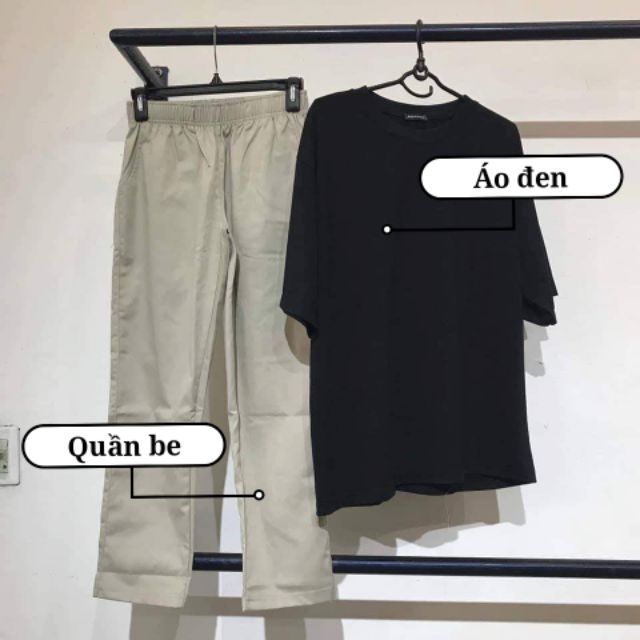 [COMBO TIẾT KIỆM] Set 1 áo tay lửng đen + 1 quần kaki be unisex