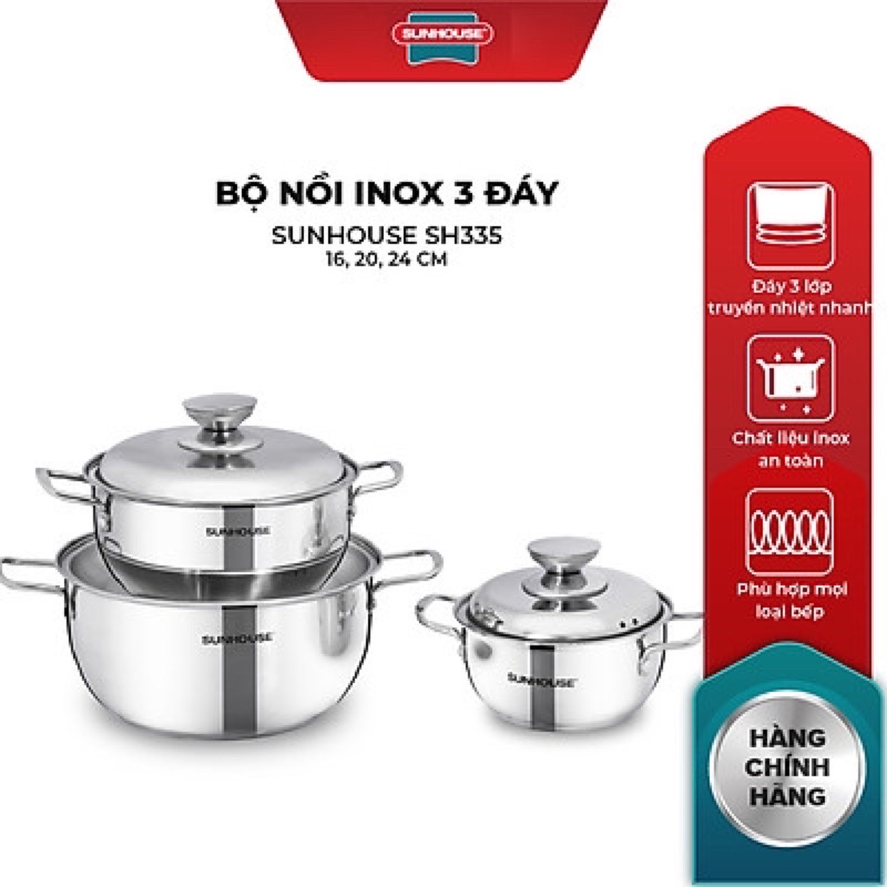 Bộ Nồi Inox 3 Đáy Sunhouse SH335