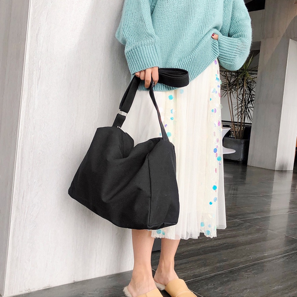 Túi Đeo Chéo Vải Canvas Cỡ Lớn Phong Cách Ulzzang Đựng Sách Vở Đồ Thoải Mái Đi Học Đi Chơi