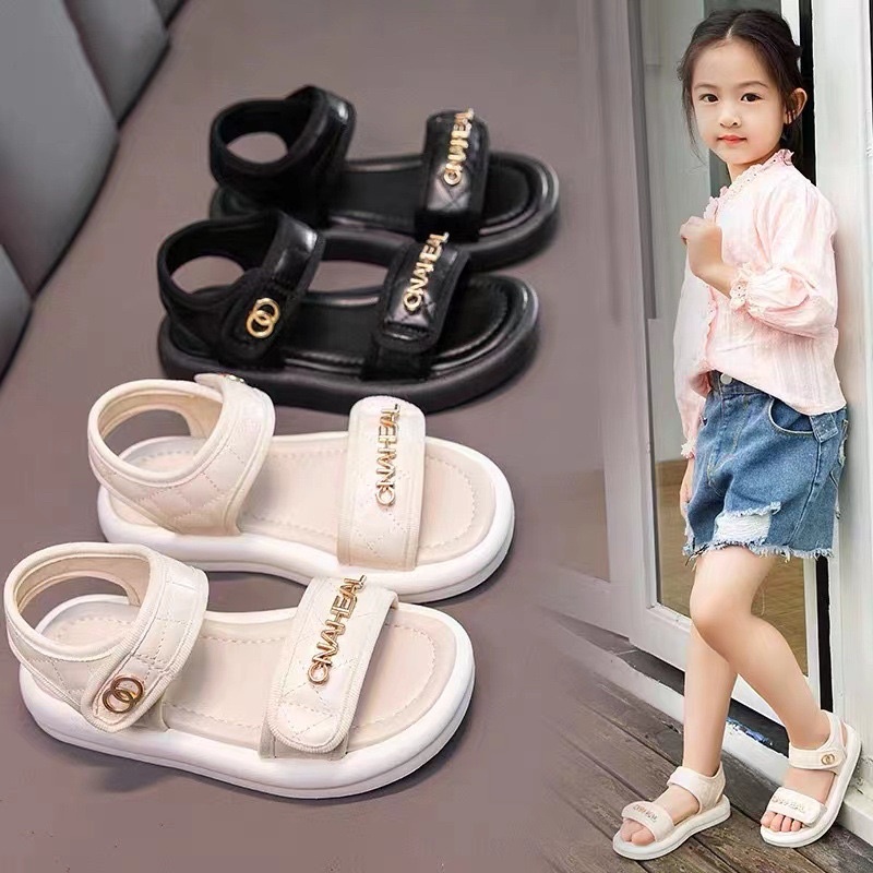 Dép sandal trẻ em bé gái từ 5 đến 15 tuổi chà neo chất liệu da mềm siêu êm chân