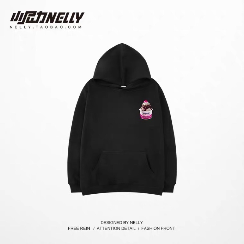 Áo hoodie nỉ bông nelly  dáng unisex form rộng ice cream