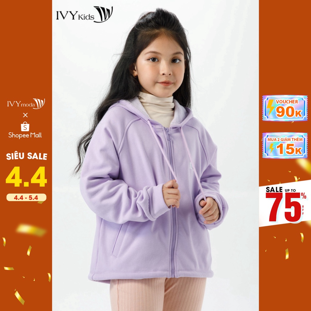 [NHẬP WABRTL5 GIẢM 10% TỐI ĐA 50K ĐH 250K ]Áo khoác thun cổ mũ bé gái IVY moda MS 77G1421