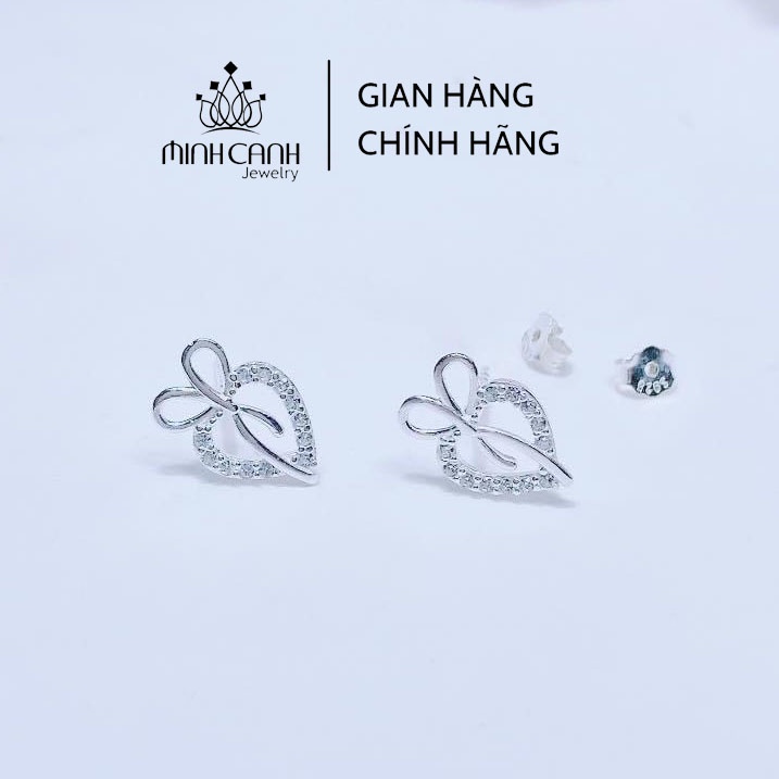 Khuyên Tai Bạc Nữ Tim Thắt Nơ Minh Canh Jewelry