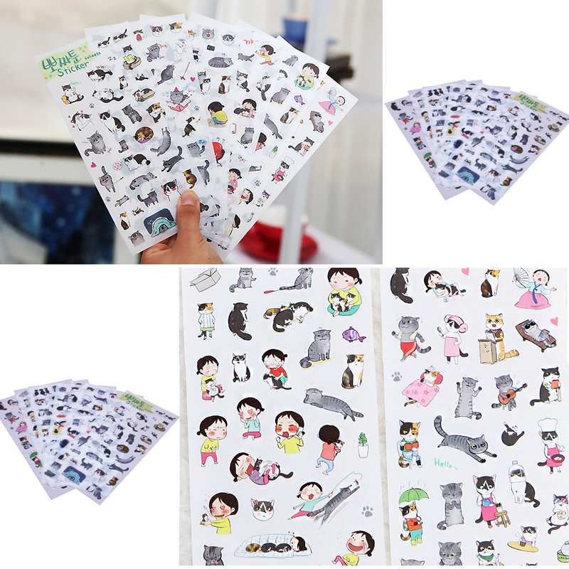 Set 6 Tấm Hình Dán Mèo Dễ Thương Dùng Để Trang Trí Album / Nhật Ký / Lịch