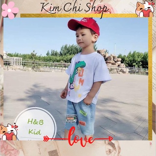 Quần áo bé trai - Bộ Khủng long quần jean cao cấp cho bé nam từ 8kg-24kg