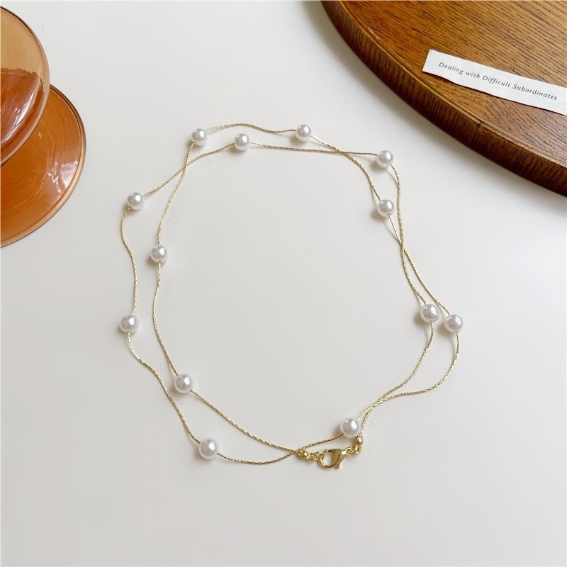 Vòng cổ Hai Lớp Đính Ngọc Trai Phong Cách Ins Sang Trọng