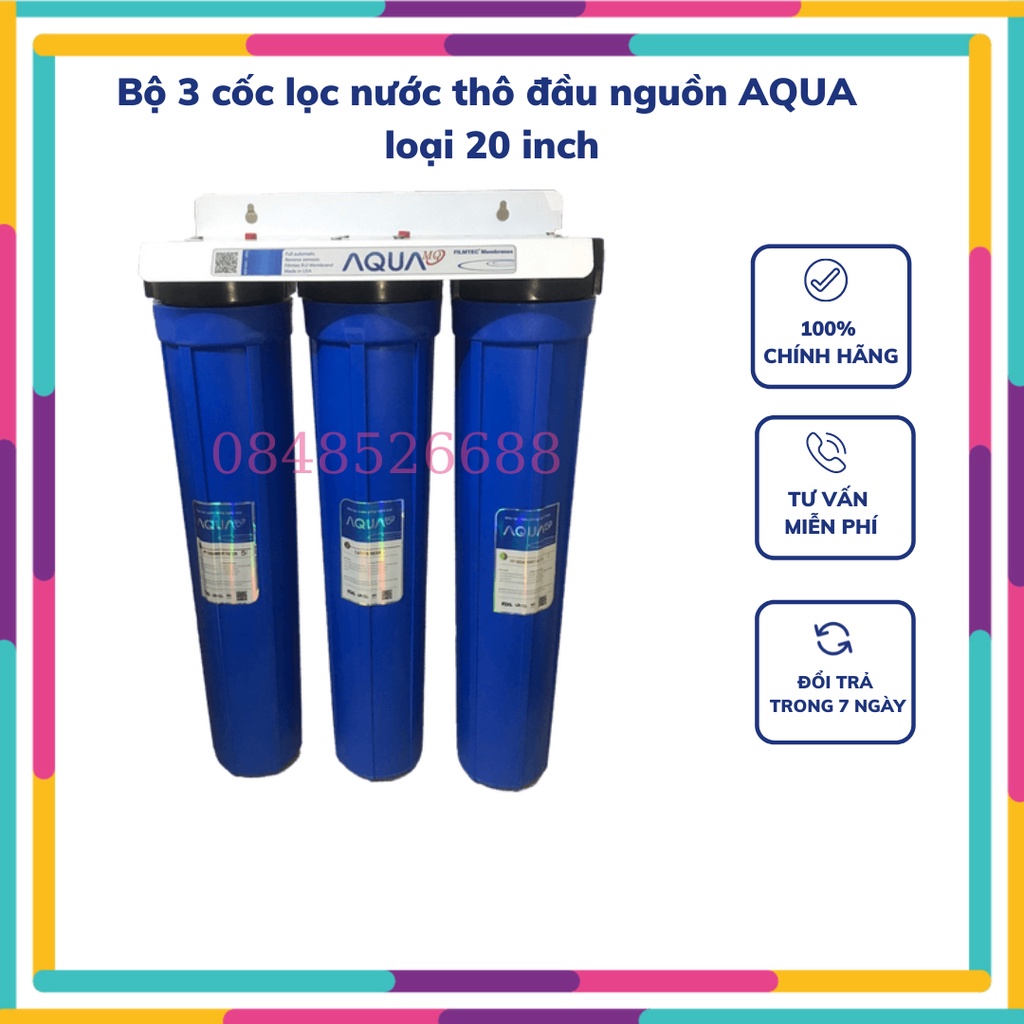 Bộ cốc lọc thô 20 inch dùng cho máy lọc nước, lọc chặn đầu nguồn nước, đầy đủ phụ kiện
