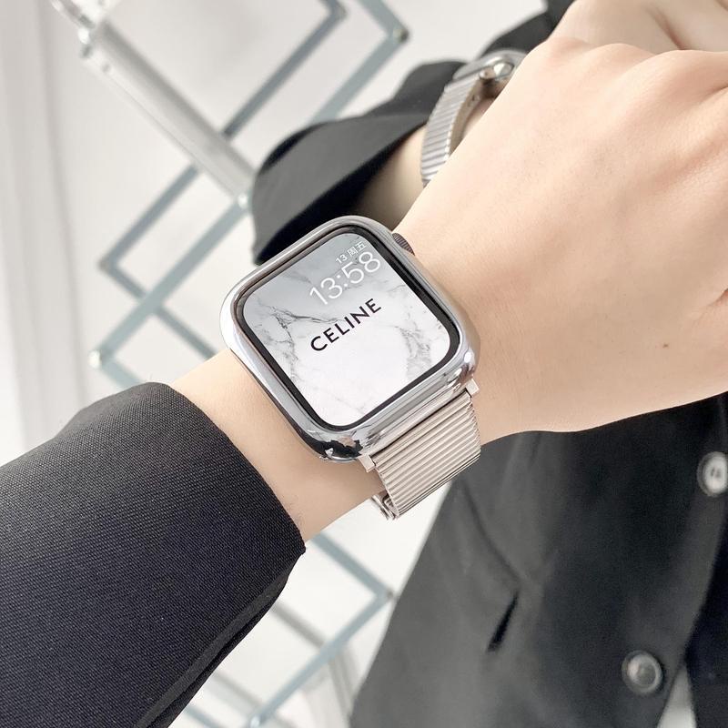 Dây Đeo Bằng Thép Không Gỉ + Tpu Bảo Vệ Cho iwatch series 7 6 5 4 3 2 1SE