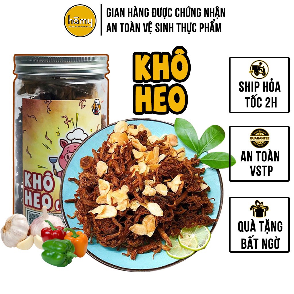 Khô heo cháy tỏi hũ pet 300g cay thơm đậm vị đồ ăn vặt Hà My