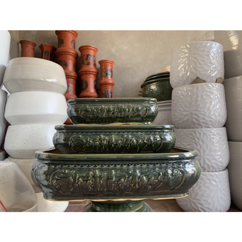Bộ chậu bát tiên men xanh
