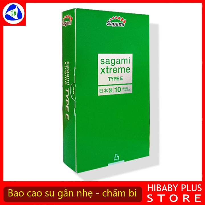 Bao cao su Sagami Type E Green Nhật Bản gân gai chấm bi hộp 10 chiếc