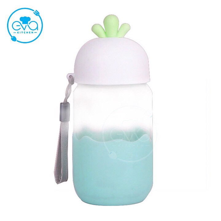 Bình Nước Thủy Tinh Nắp Củ Cải Thân Bọc Silicone 300ml