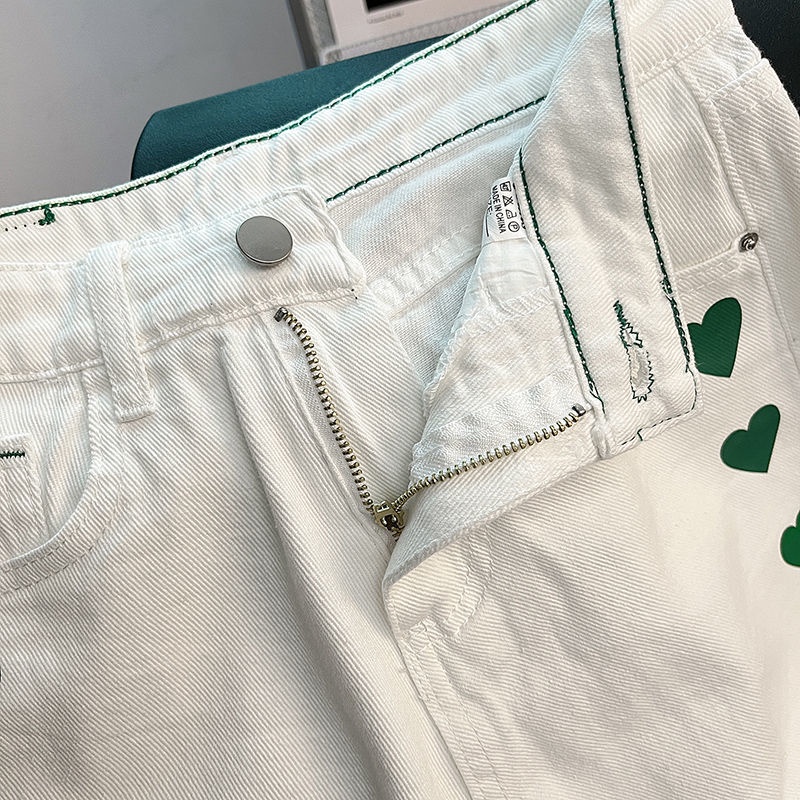 Quần Short Denim Lưng Cao Dáng Chữ A Ống Rộng Màu Trắng Tương Phản Thời Trang Mùa Hè Mới Cho Nữ