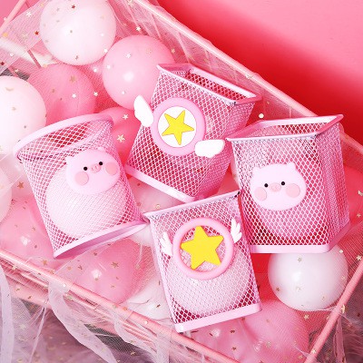 Ống cắm bút hồng pastel CB6 hộp đựng viết heo hồng sakura cute dễ thương