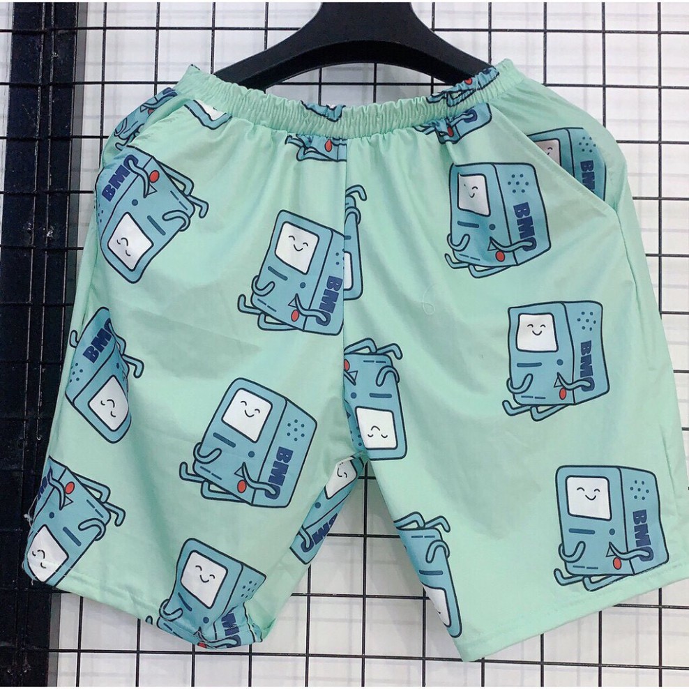 Quần đùi cartoon ống rộng lưng thun unisex/ Quần short nam nữ họa tiết hoạt hình kute | BigBuy360 - bigbuy360.vn