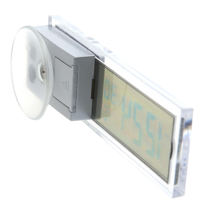 Đồng hồ điện tử mini màn hình LCD 2 trong 1 + nhiệt kế + giác hút cho xe ô tô / xe tải