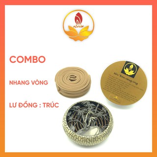 Hỏa Trầm Combo Lư Đồng Xông Nhang Hình Cây Trúc Và Nhang Vòng Cảnh Trầm Hương