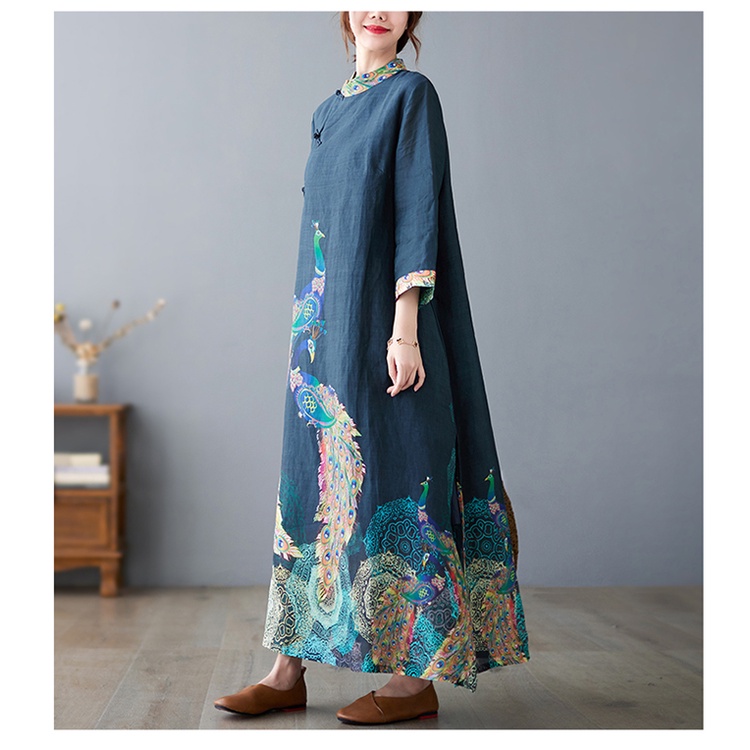 ☻ L O T U S ☻ Plus Đầm Maxi Phom Rộng Phong Cách Retro CAL1695