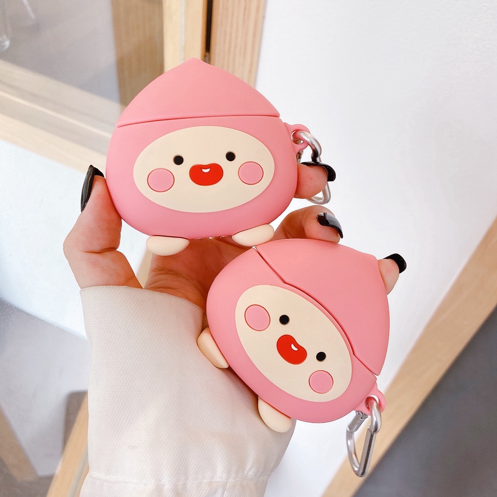 Vỏ Bảo Vệ Hộp Sạc Tai Nghe airpods 1 2 pro Hình Quả Đào Hoạt Hình Dễ Thương