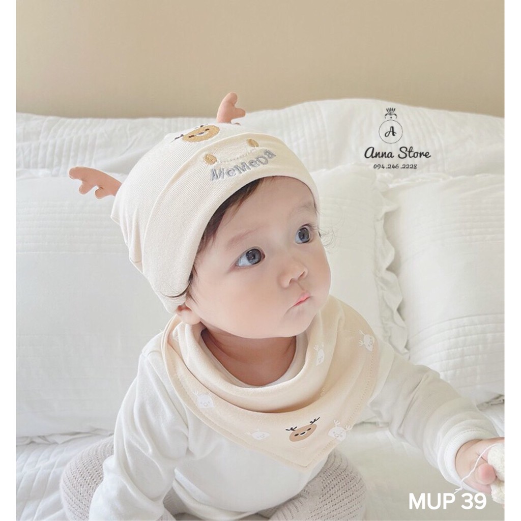 MUP 39 : Set mũ kèm khăn cho bé 3-12m , vòng đầu 38-46cm
