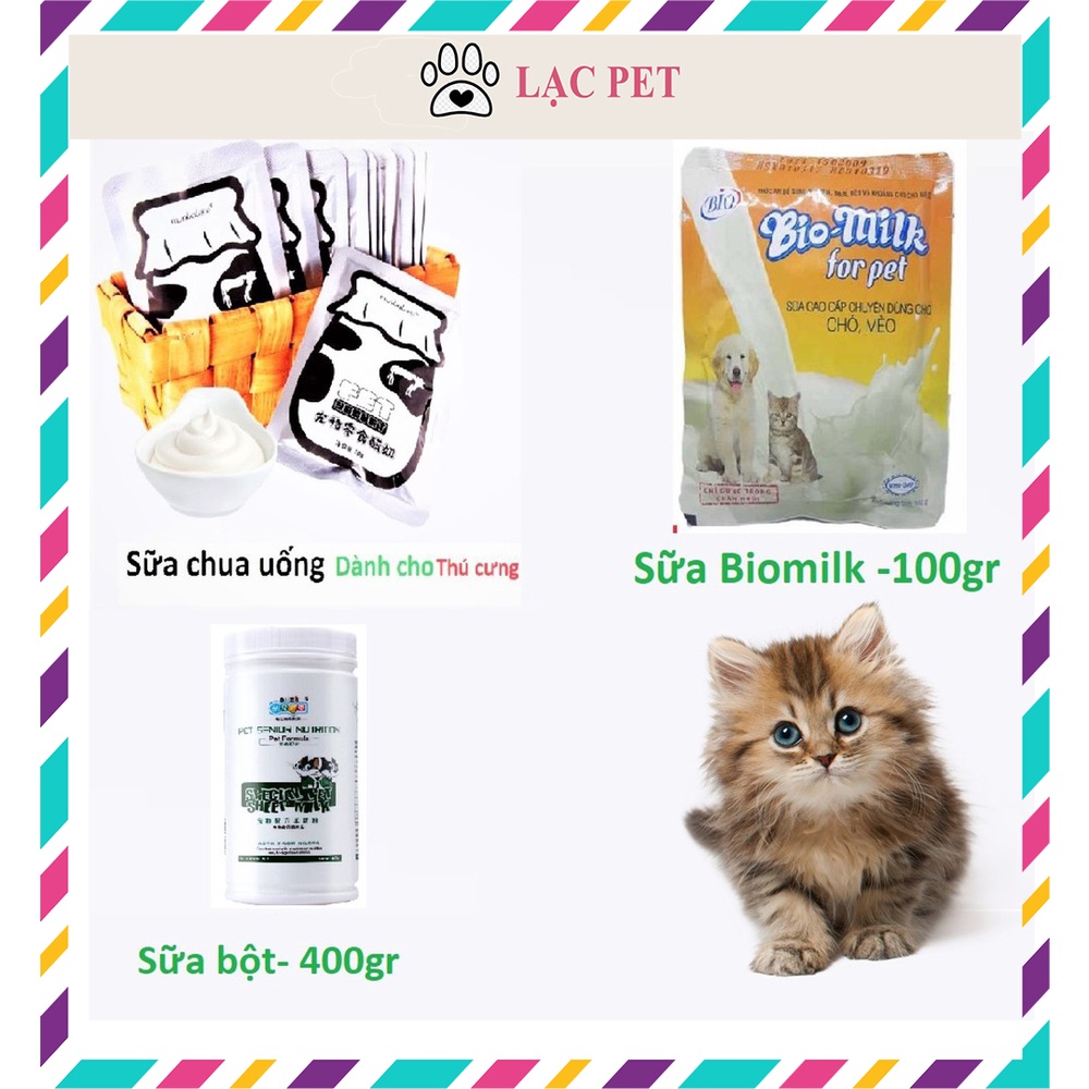 (1 gói) Sữa cho chó mèo (2 loại) Bio Milk (100gr bột) và sữa chua cho thú cưng (50ml nước)
