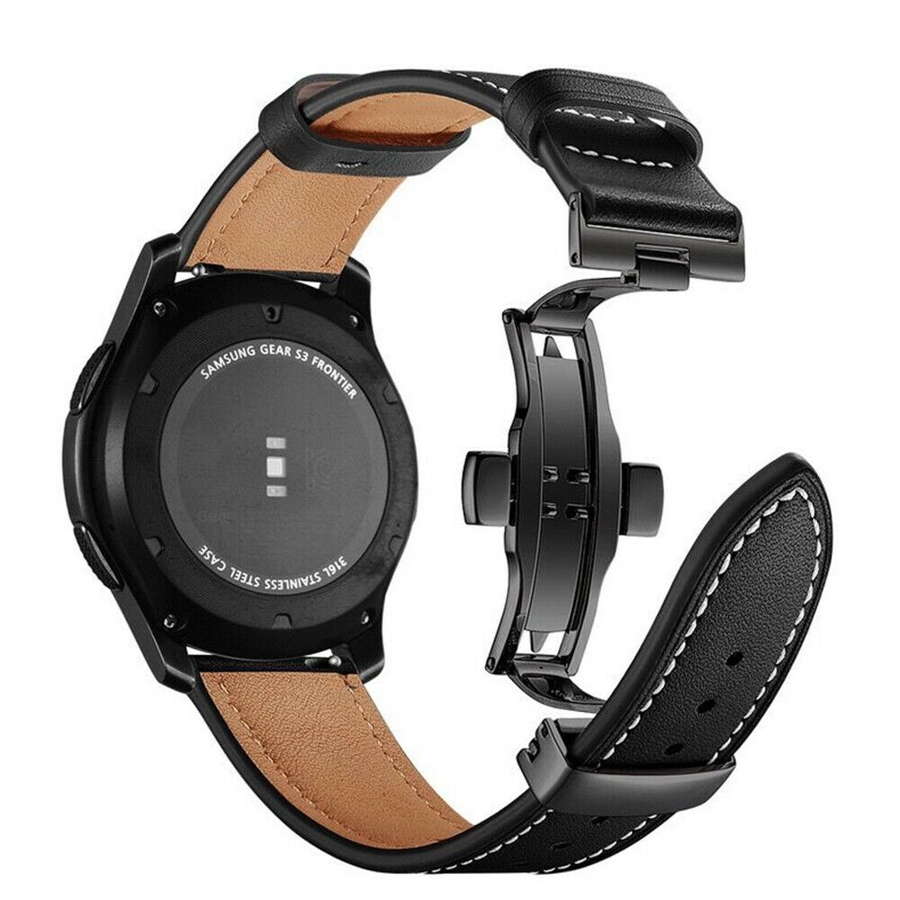 Dây đeo đồng hồ bằng da khóa bướm cho Samsung Galaxy Watch 3 45mm 46mm Active 2 S3