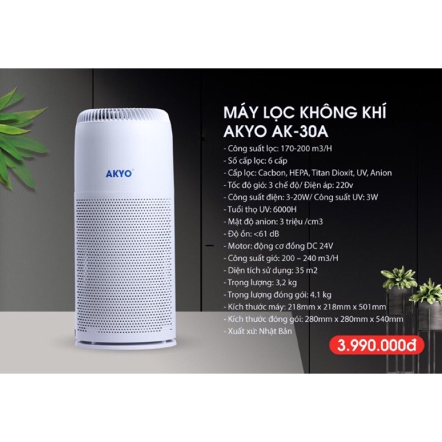 Máy lọc không khí Nhật bản Akyo- bảo hành 2 năm tại nhà