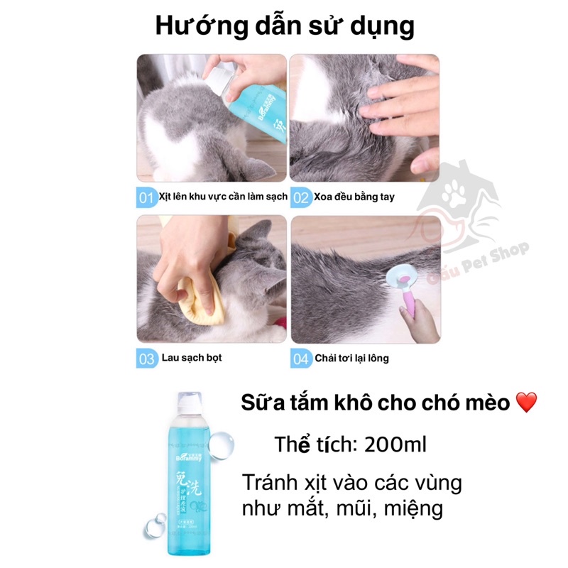 Sữa Tắm Khô Cho Thú Cưng Borammy 200ml
