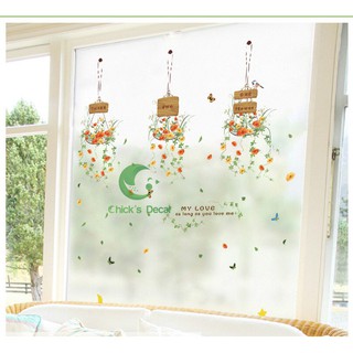 Decal dán tường giỏ hoa trang trí