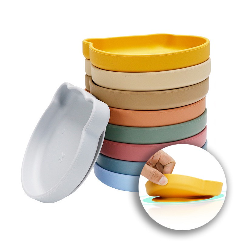 Khay ăn dặm silicon cho bé hình gấu có đế hút chân không chống đổ an toàn KHAY3