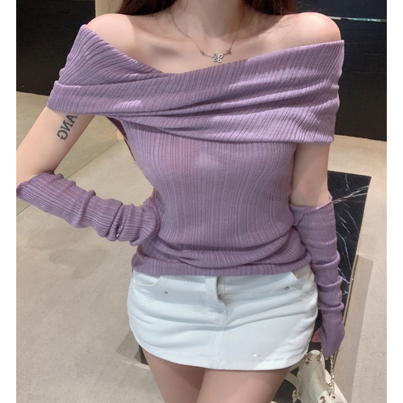 Áo Kiểu Tay Dài Trễ Vai Thời Trang Quyến Rũ Cho Nữ