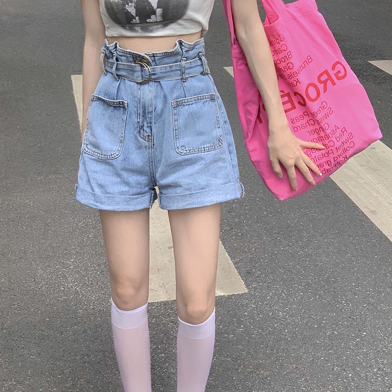 Quần Short Denim Lưng Cao Dáng Chữ A Ống Rộng Thiết Kế Mới Thời Trang Mùa Hè Dành Cho Nữ