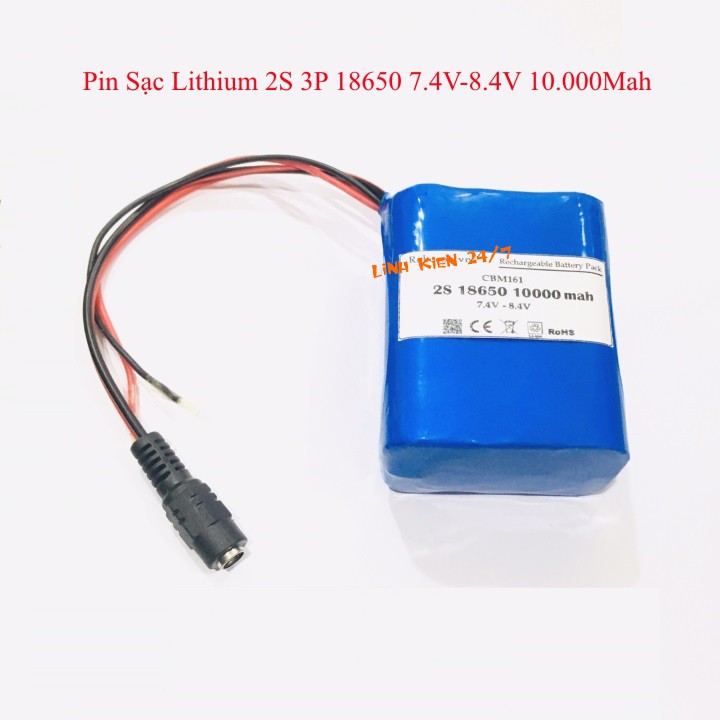 Pin Sạc Lithium 2S 3P 18650 7.4V-8.4V 10.000Mah Dùng Cho Quạt Tích Điện