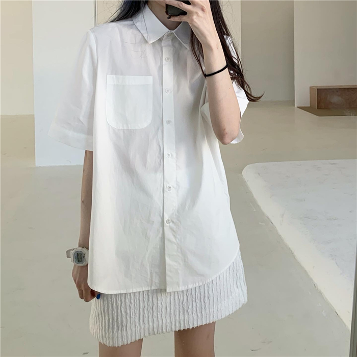 Áo Sơ Mi Cotton Tay Ngắn Dáng Rộng Xẻ Lưng Thời Trang Dành Cho Nữ 42325