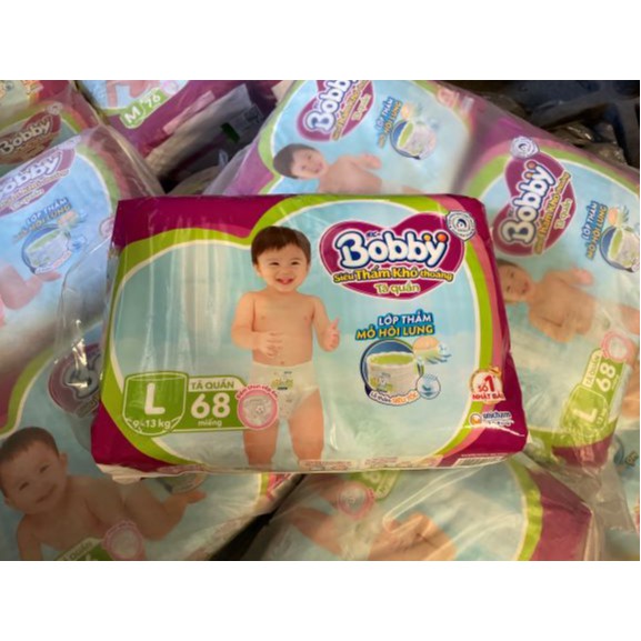 Tã quần Bobby Siêu thấm khô thoáng size L gói 68 miếng