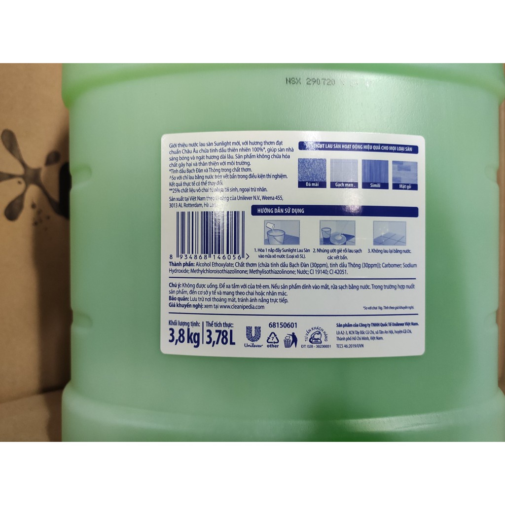 [Hoả Tốc] NƯỚC LAU SÀN SUNLIGHT 3.8kg 3.8 kg Hương Hoa Hạ Diên Vỹ Xanh, Lily Hồng, Thiên Nhiên 3.6kg 3.6 kg Trắng