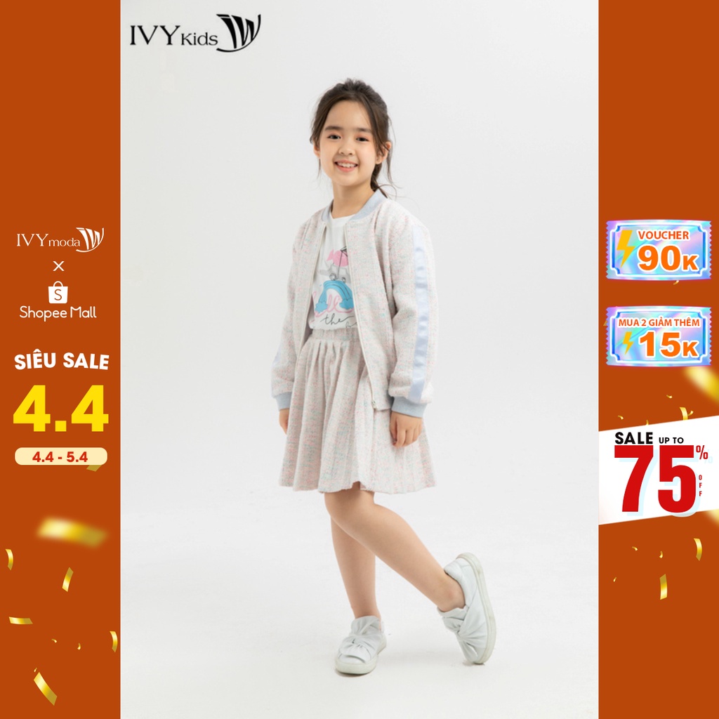 [NHẬP WABRTL5 GIẢM 10% TỐI ĐA 50K ĐH 250K ]Áo khoác bé gái họa tiết kẻ IVY moda MS 70G1085