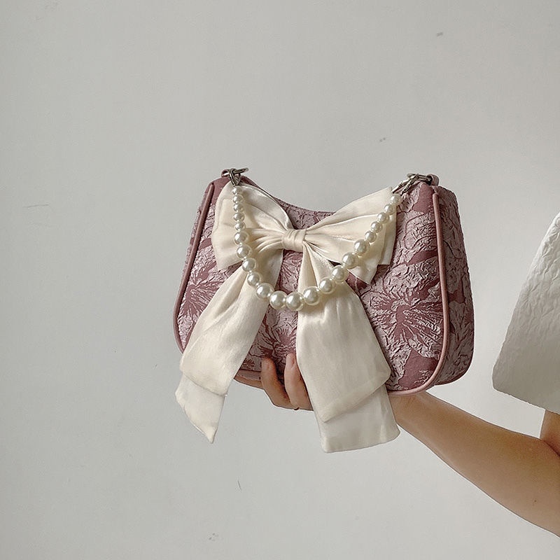 Oeteo Túi Xách Đeo Vai Phối Dây Xích Ngọc Trai Nơ Thời Trang Nữ Sành Điệu