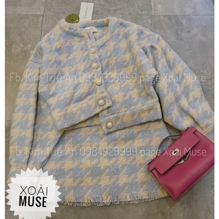 Set dạ kẻ mẫu mới gồm chân váy + áo khoác dạ | BigBuy360 - bigbuy360.vn