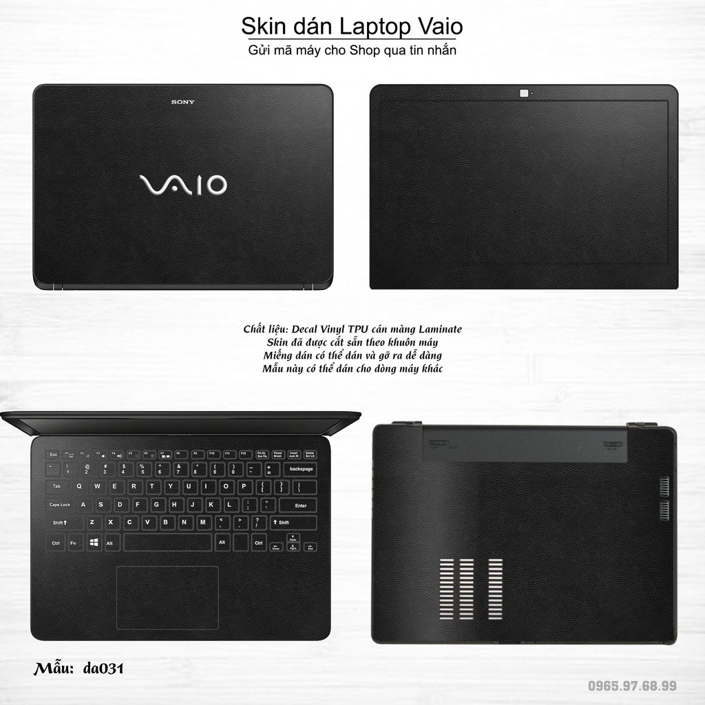 Skin dán Laptop Sony Vaio in hình Vân Da Bò Đen - Da031 (inbox mã máy cho Shop)