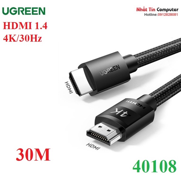 Cáp HDMI 1.4 dài 30M bọc nylon hỗ trợ độ phân giải 4K@30Hz Ugreen 40108 cao cấp (Có IC)