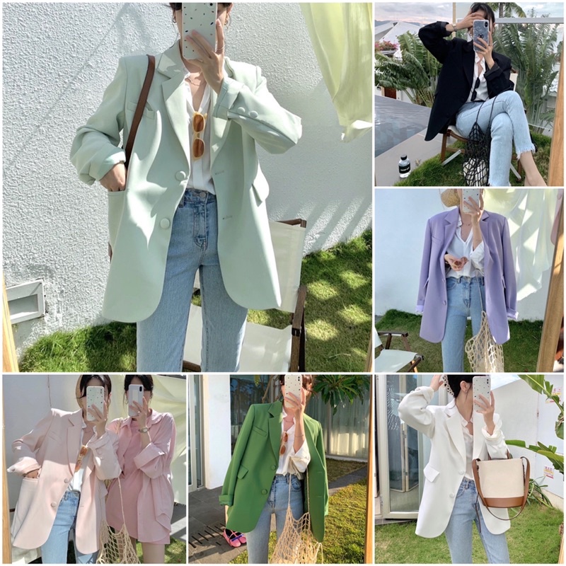 Áo khoác blazer nữ 2 lớp có đệm vai 6 màu pastel hot trend