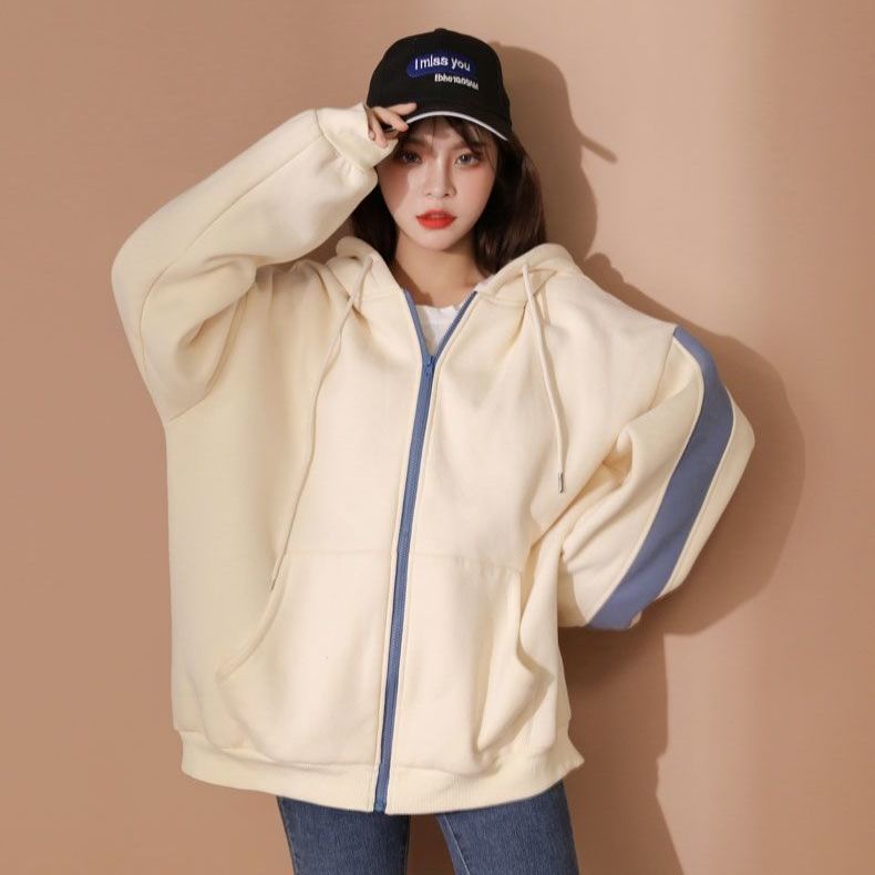 【Yuki】Áo nỉ sọc tay có mũ trùm đầu phong cách Hàn Quốc | BigBuy360 - bigbuy360.vn