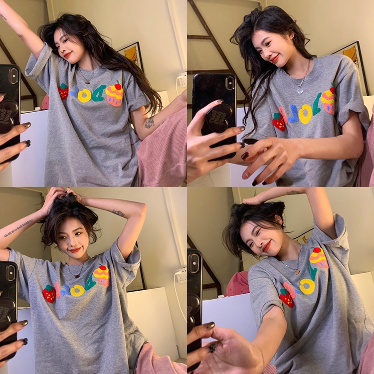 SUXI Áo Thun Tay Ngắn Dáng Rộng In Chữ Thiết Kế Đơn Giản Thời Trang Mùa Hè Cho Nữ