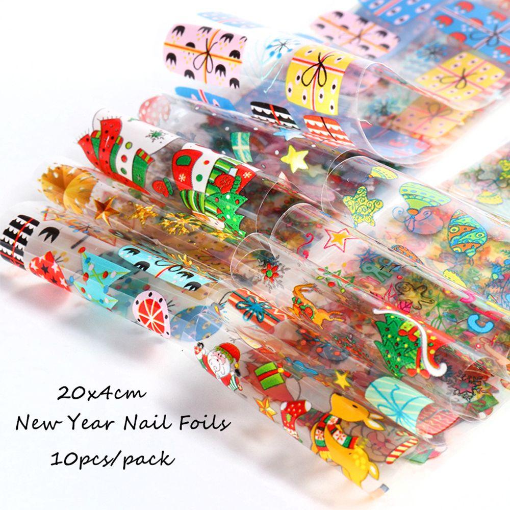 Bộ 10 Hình Dán Móng Tay DIY Họa Tiết Ông Già Noel Nhiều Màu Sắc