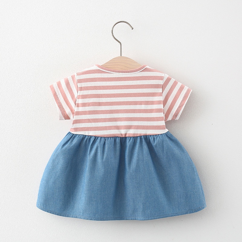 Đầm Công Chúa Giả Hai Lớp Họa Tiết Kẻ Sọc Phong Cách Hàn Quốc Thời Trang Mùa Hè Cho Bé Gái
