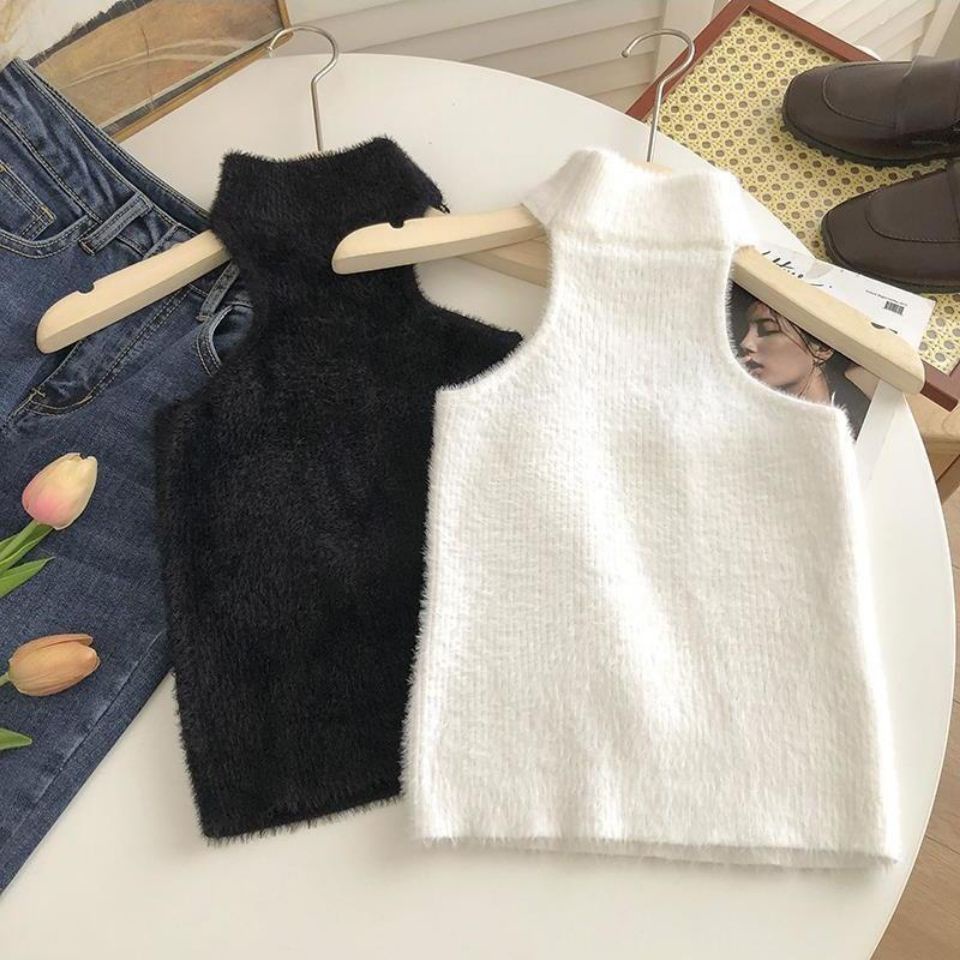 Áo Dệt Kim Sát Nách Cổ Tròn Thời Trang Xuân Thu Hàn Quốc Cho Nữ