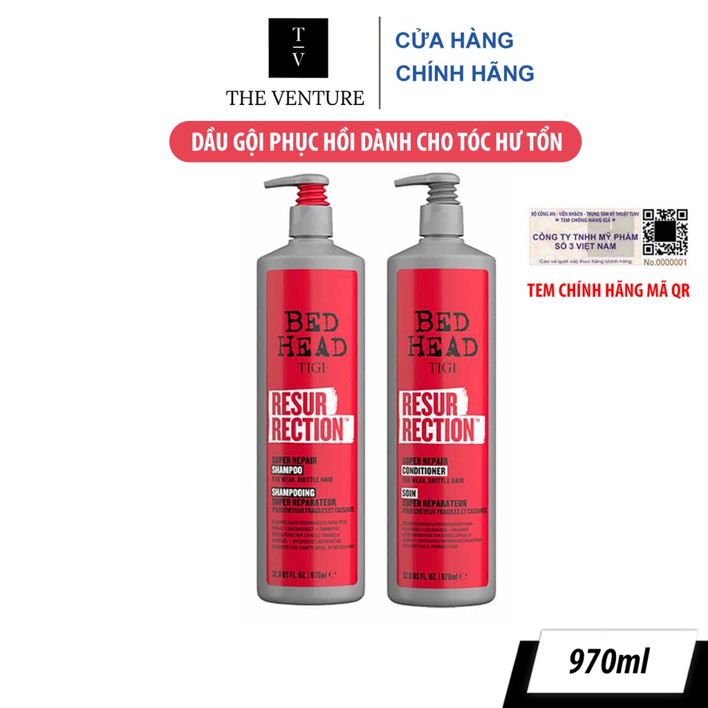 Combo Dầu Gội Xả Phục Hồi Hư Tổn Tigi Bed Head Resurrection Super Repair Shampoo &amp; Conditioner Chính Hãng - 970ml