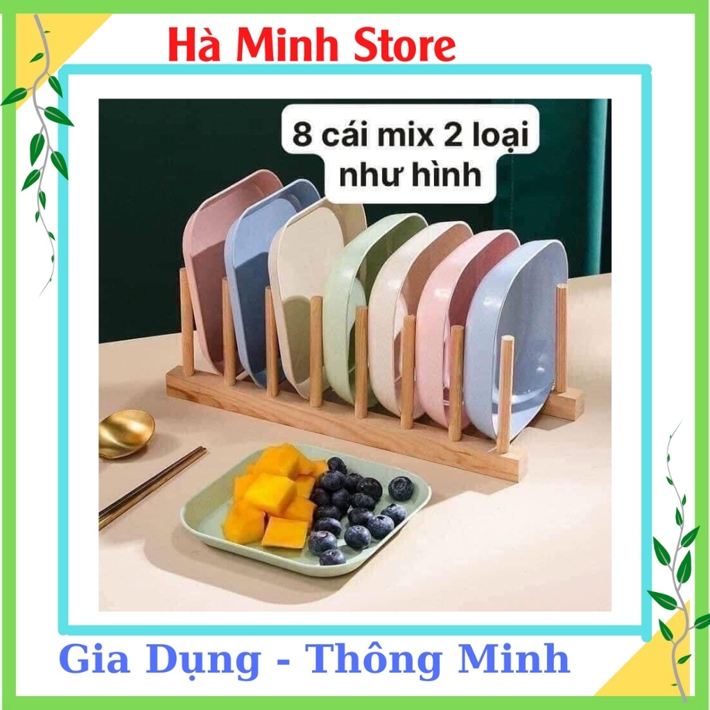 Sét 8 Đĩa Lúa Mạch Chữ Nhật, Màu Pastal, Siêu Xinh Siêu Siêu Ưu Đãi Đĩa Lúa Mạch Cao Cấp - Gia Dụng Hà Minh